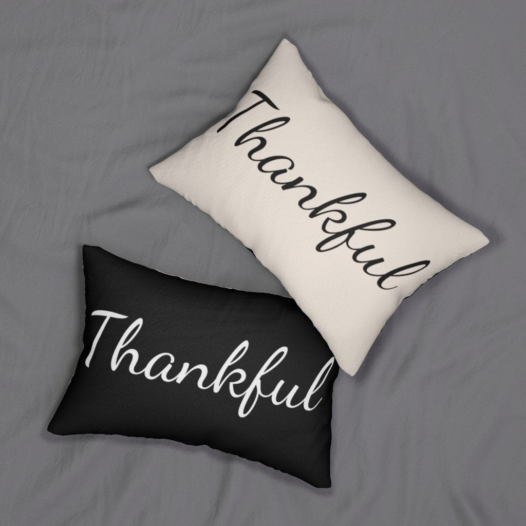Decorative Lumbar Throw Pillow - Thankful - Beige Black