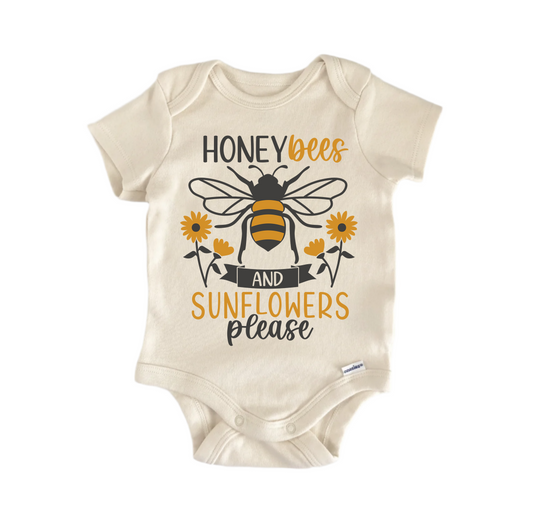 Honey Bees & Sunflowers Please Bee - Baby Boy Girl Clothes Infant