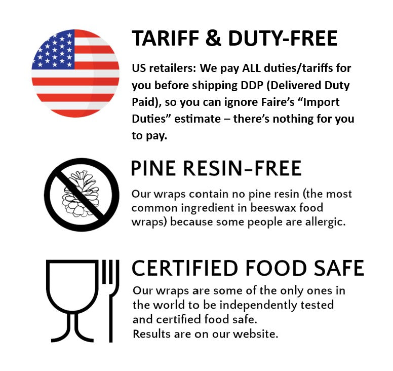 *Classic Set of 3 L, M, S Beeswax Food Wraps | Bee Happy