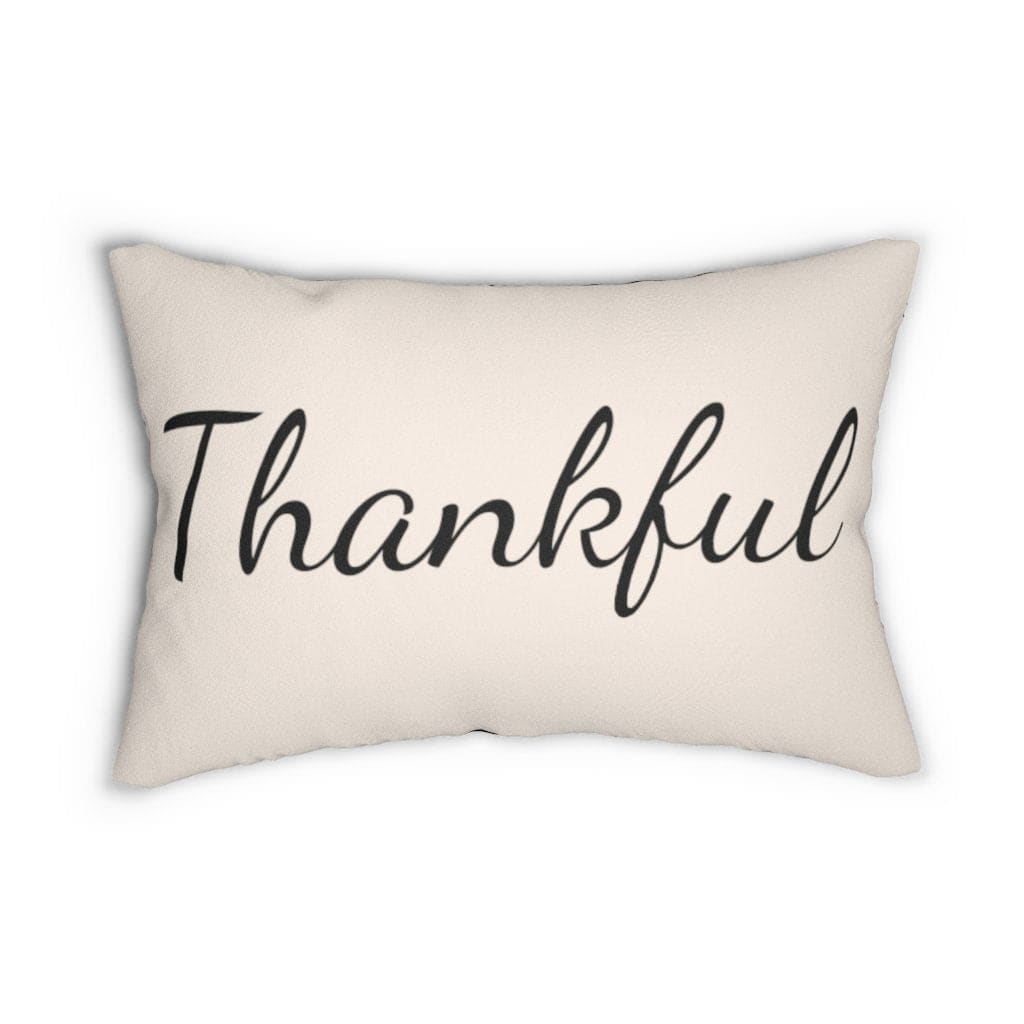 Decorative Lumbar Throw Pillow - Thankful - Beige Black