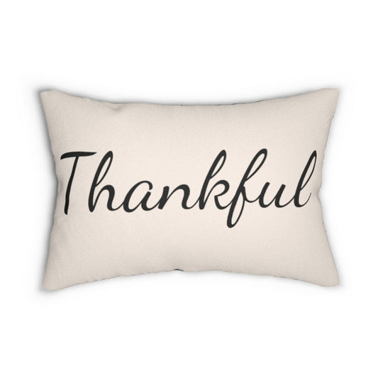 Decorative Lumbar Throw Pillow - Thankful - Beige Black