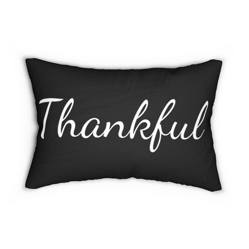 Decorative Lumbar Throw Pillow - Thankful - Beige Black